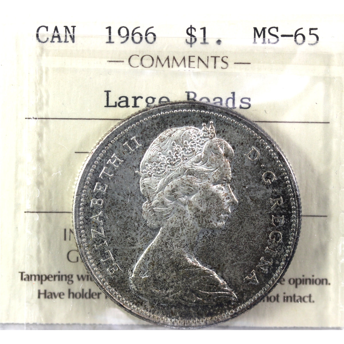 1966 Large Beads Canada Dollar ICCS Certified MS65