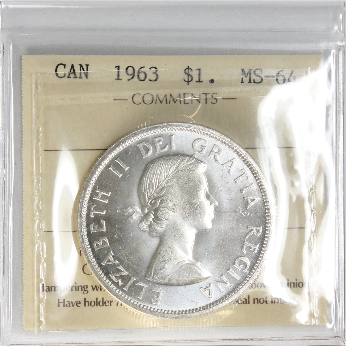 1963 Canada Dollar ICCS Certified MS64