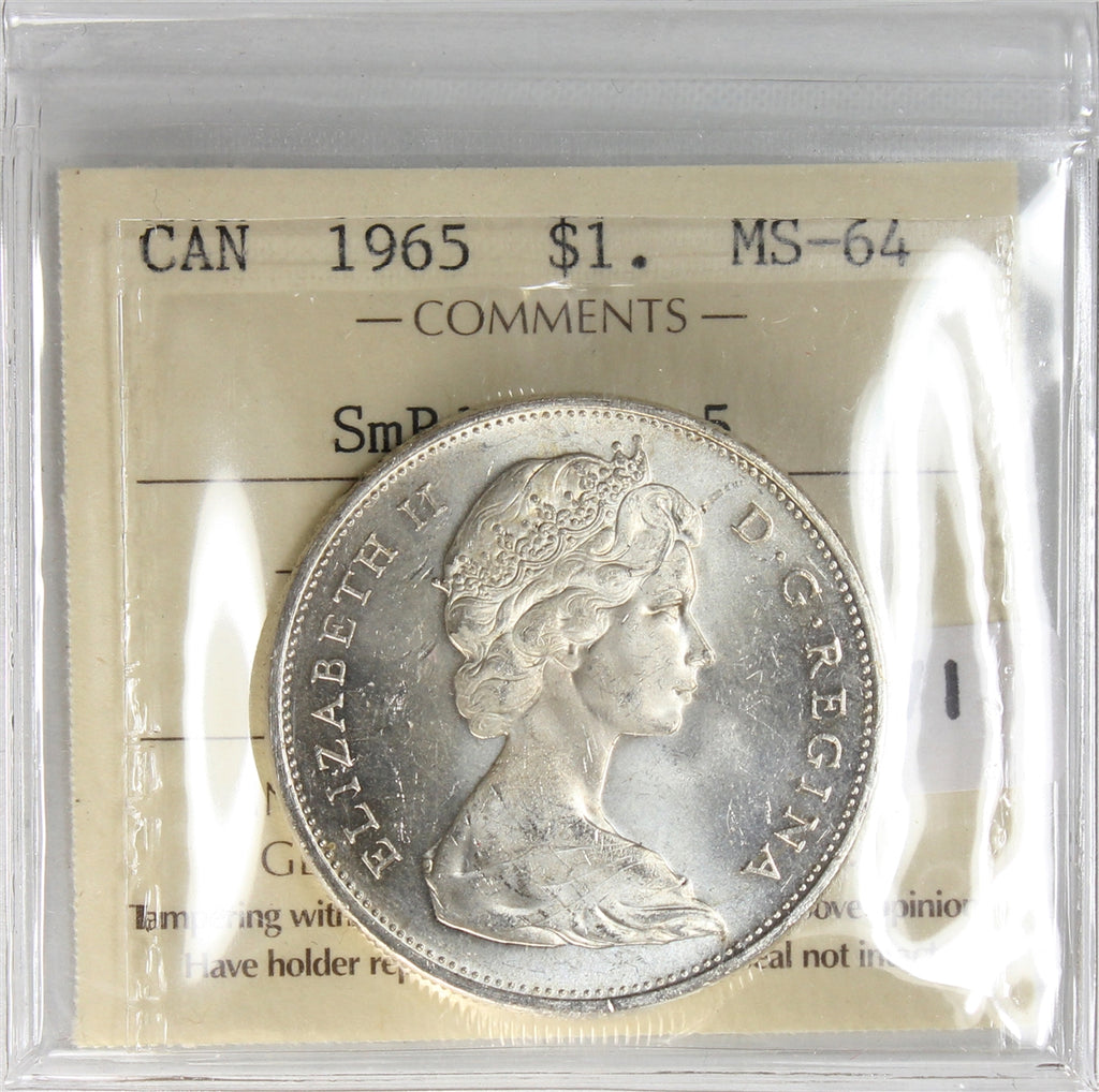 1965 Small Beads Ptd. 5 (Type 1) Canada Dollar ICCS Certified MS64