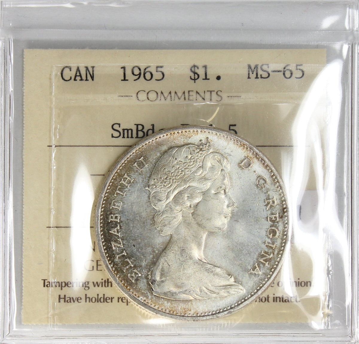 1965 Small Beads Ptd. 5 (Type 1) Canada Dollar ICCS Certified MS-65