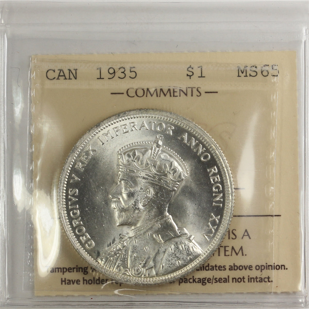 1935 Canada Dollar ICCS Certified MS65 (XCZ 603) – Colonial Acres Coins