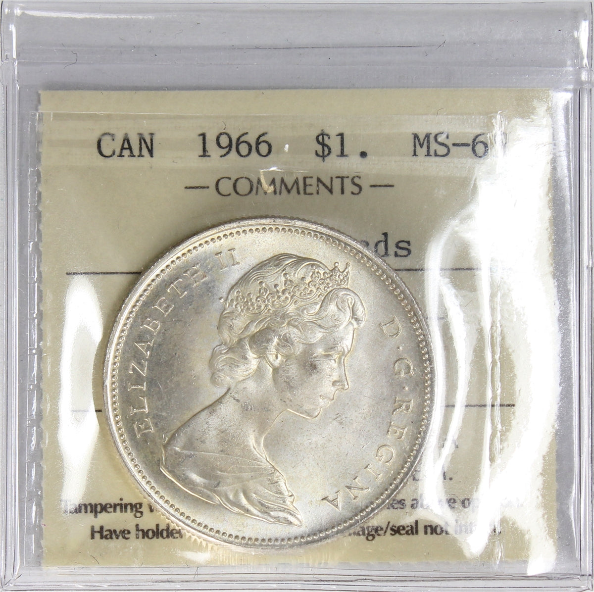 1966 Large Beads Canada Dollar ICCS Certified MS65