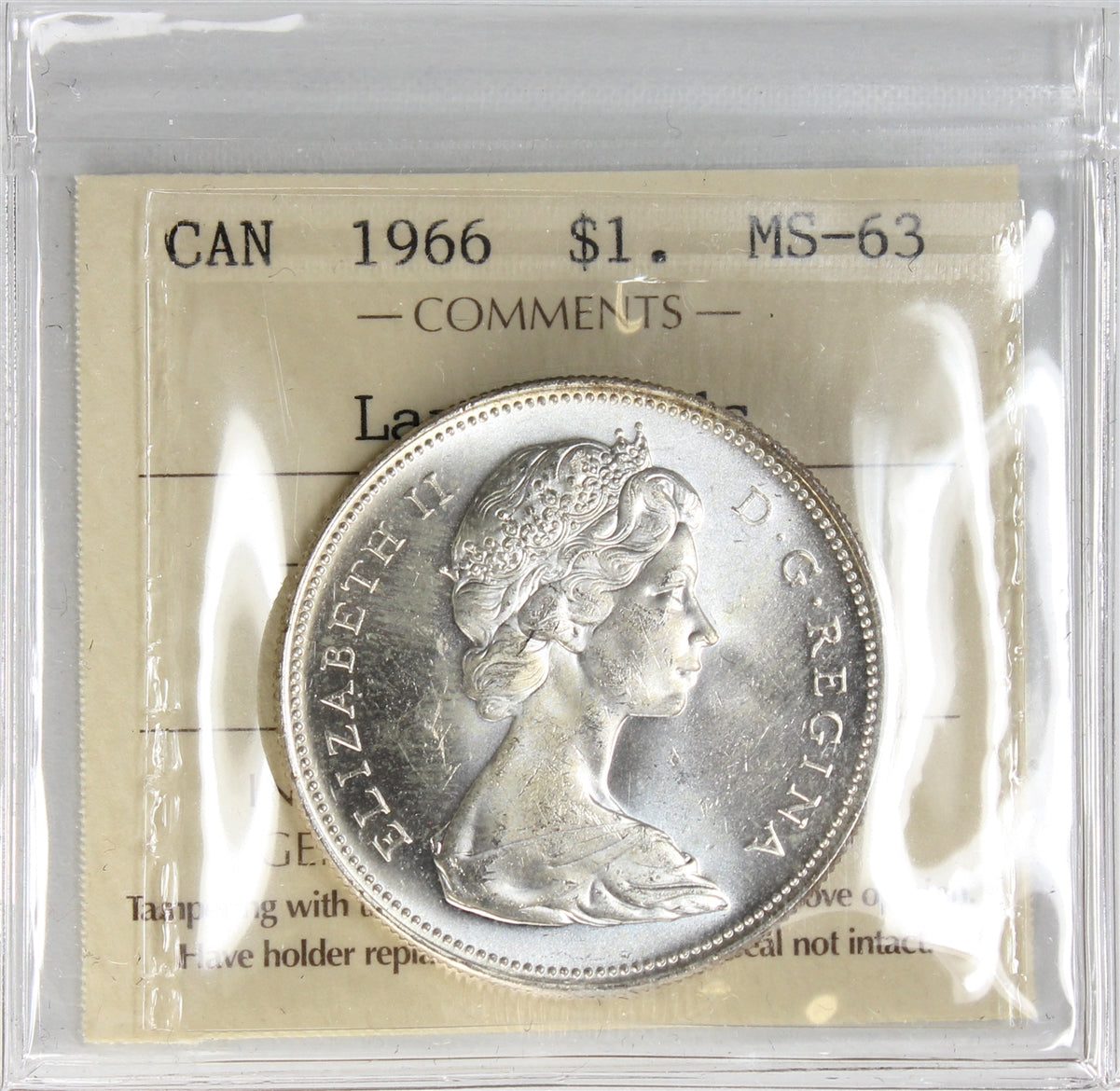 1966 Large Beads Canada Dollar ICCS Certified MS63