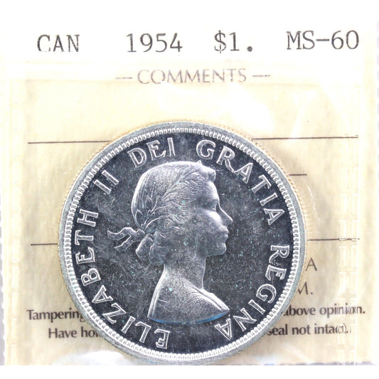 1954 Canada Dollar ICCS Certified MS60