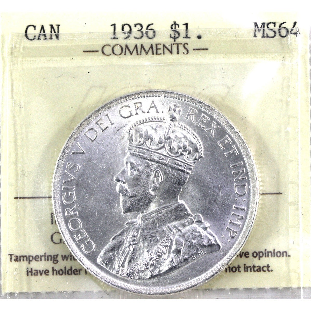 1936 Canada Dollar ICCS Certified MS64 (XCZ 614)