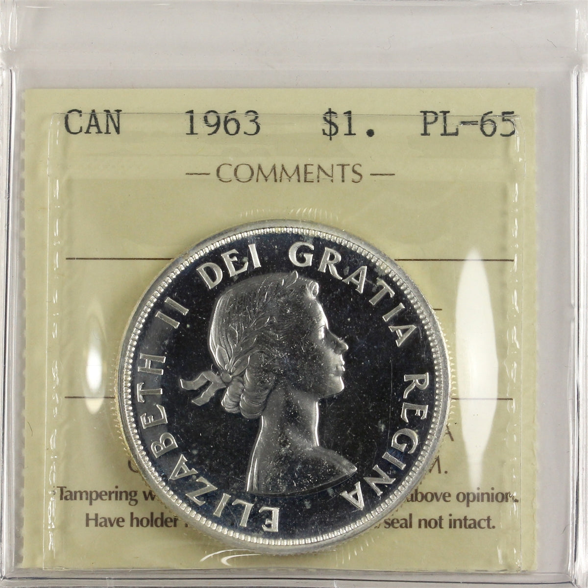 1963 Canada Dollar ICCS Certified PL65