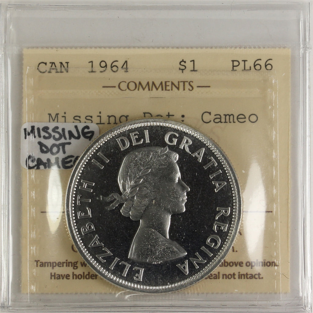 1964 Missing Dot Canada Dollar ICCS Certified PL66 Cameo