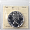 1962 Canada Dollar ICCS Certified PL65
