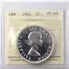 1962 Canada Dollar ICCS Certified PL65 Cameo