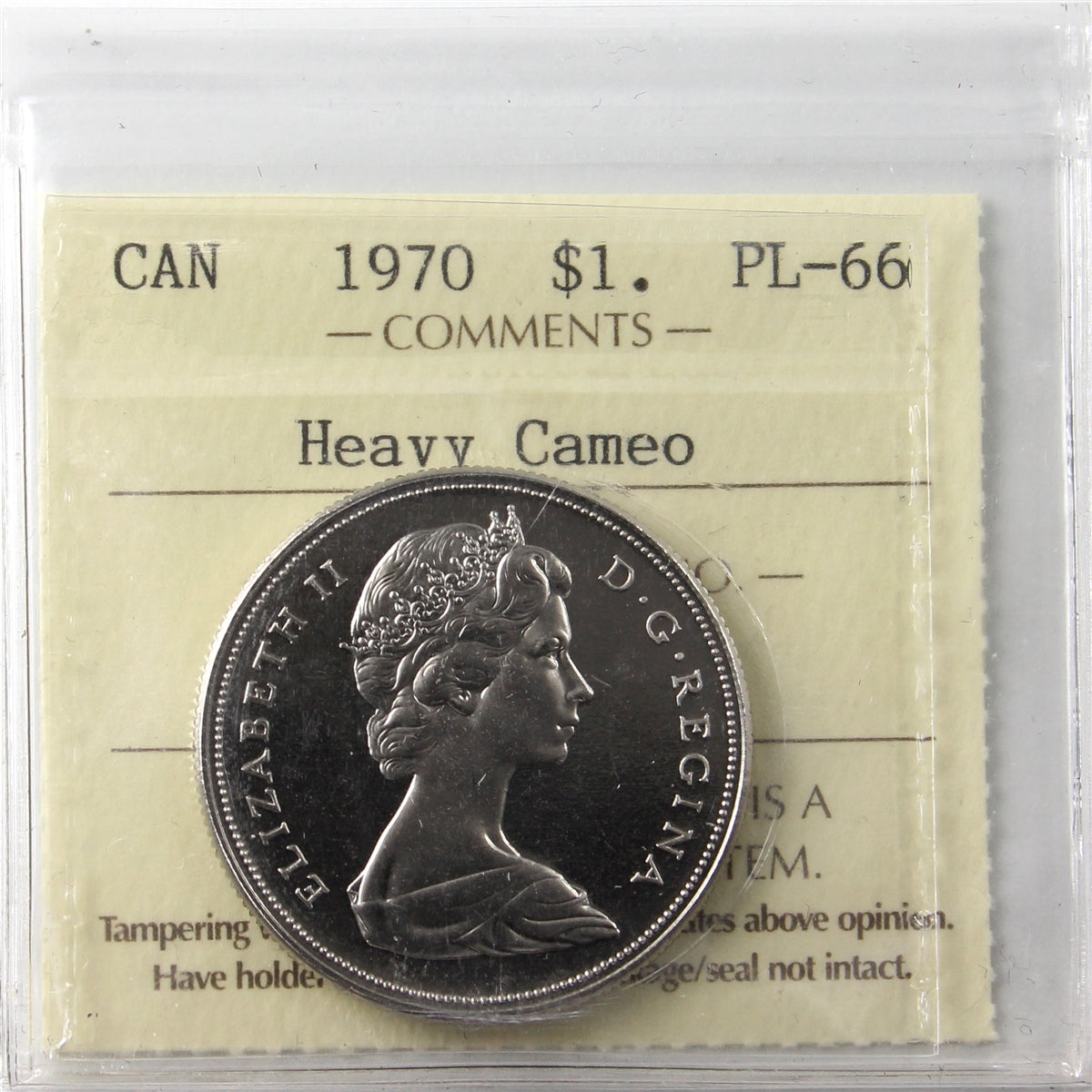 1970 Canada Nickel Dollar ICCS Certified PL66 Heavy Cameo