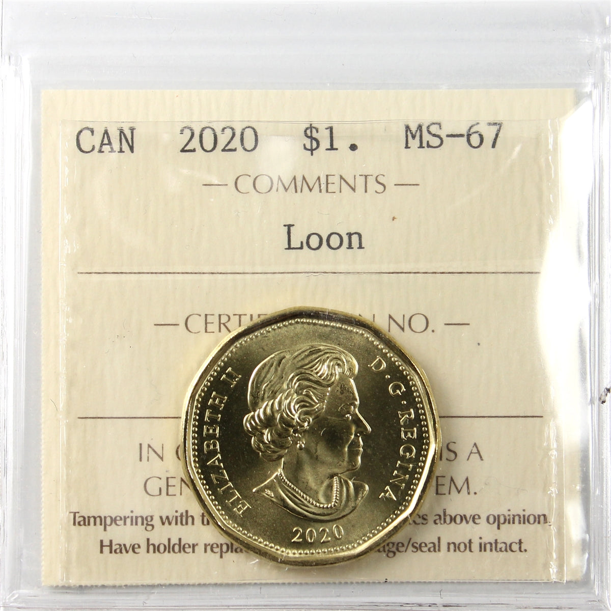 2020 Canada Loon Dollar ICCS Certified MS67