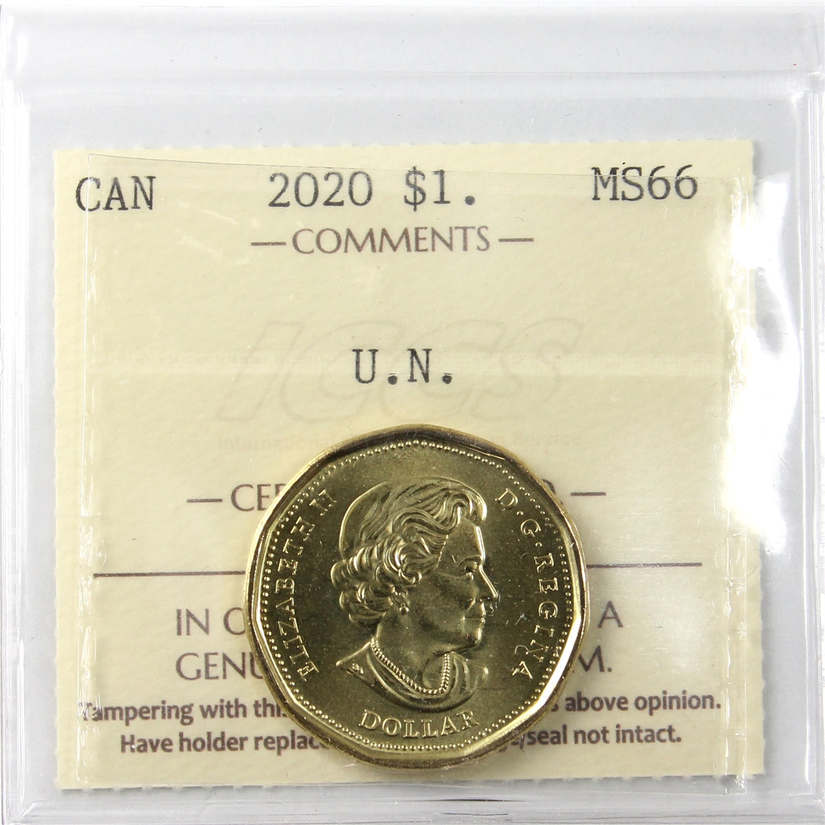 2020 United Nations Canada Dollar ICCS Certified MS66