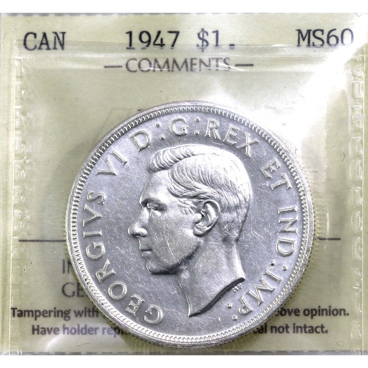 1947 Blunt 7 Canada Dollar ICCS Certified MS60