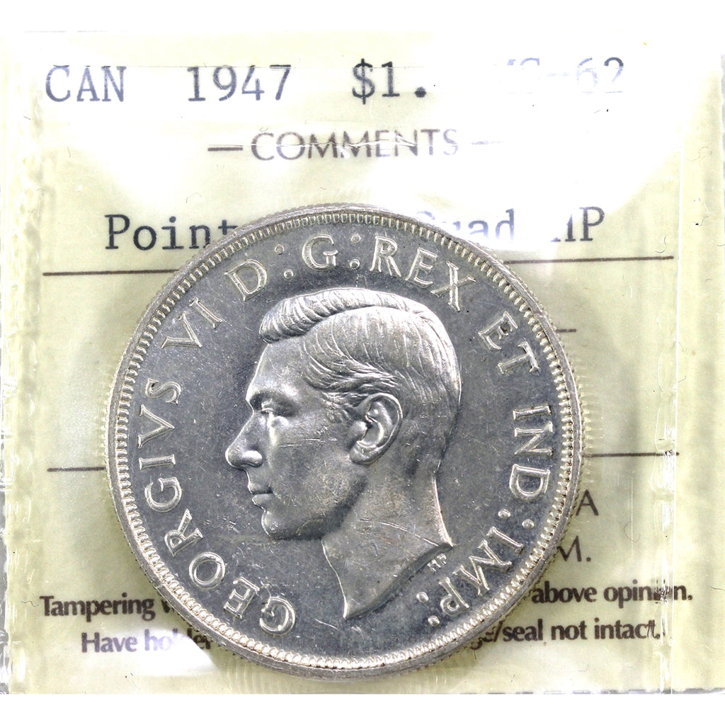 1947 Pointed 7 Quadruple Punch HP Canada Dollar ICCS Certified MS62 (XLK 028)