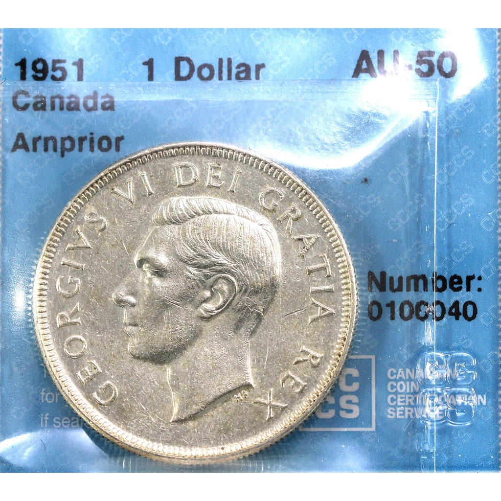 1951 Arnprior Canada Dollar CCCS Certified AU50