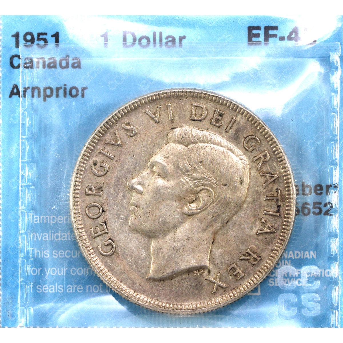1951 Arnprior Canada Dollar CCCS Certified EF45
