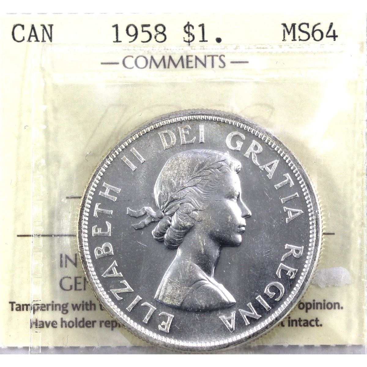 1958 Canada Dollar ICCS Certified MS64