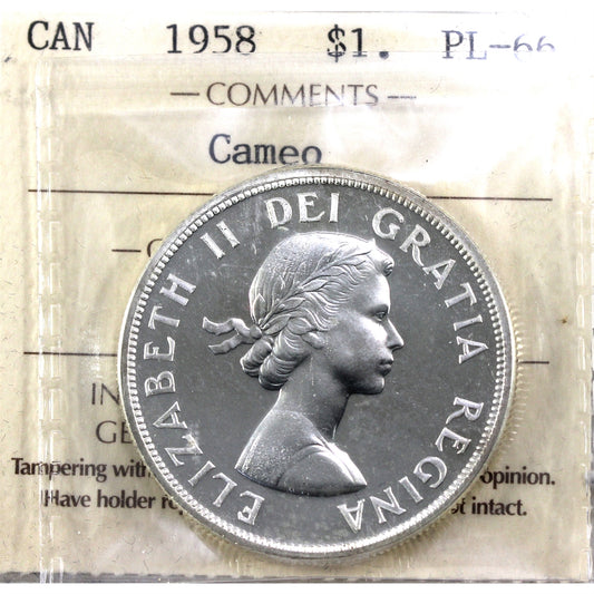 1958 Canada Dollar ICCS Certified PL-66 Cameo