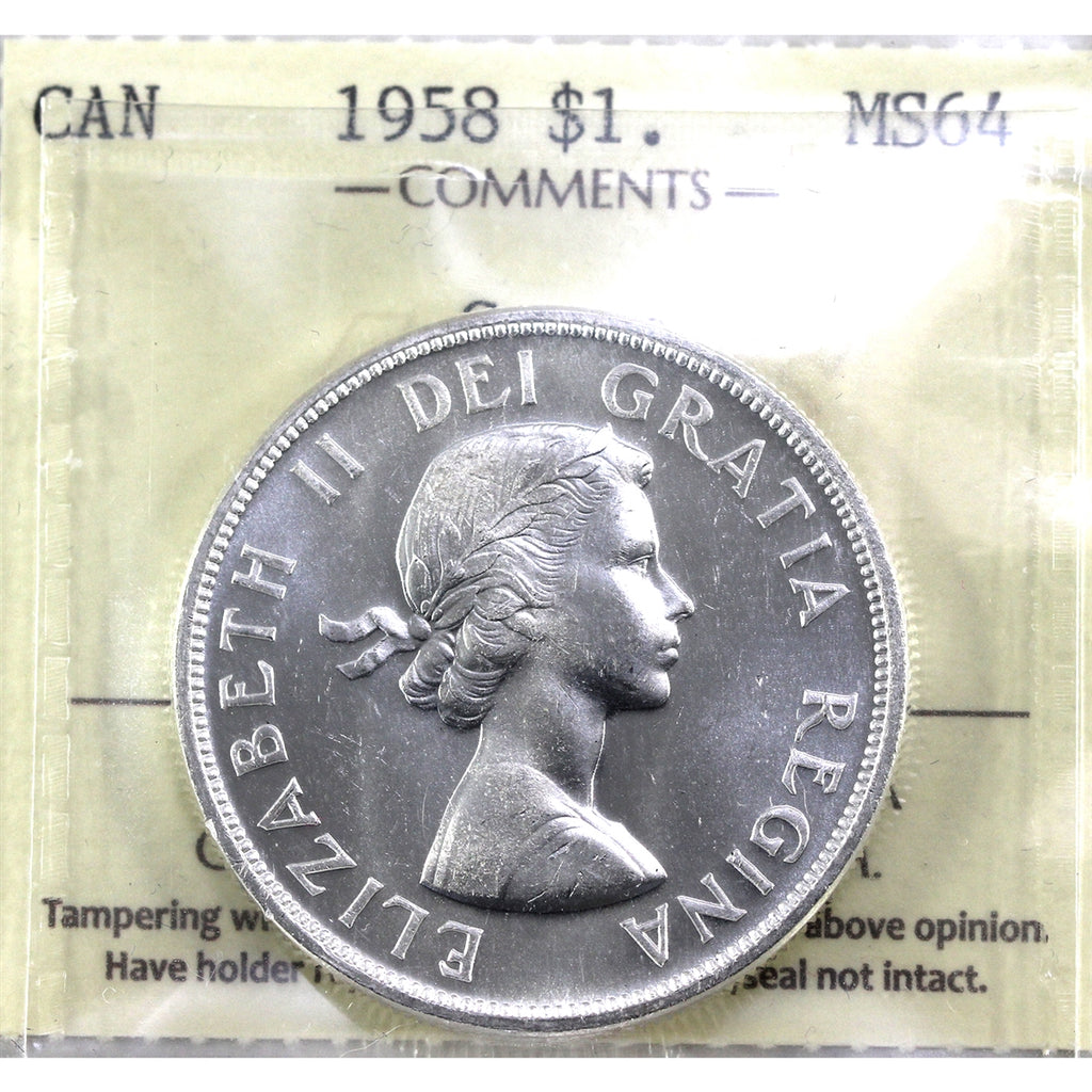 1958 Canada Dollar ICCS Certified MS64 Cameo