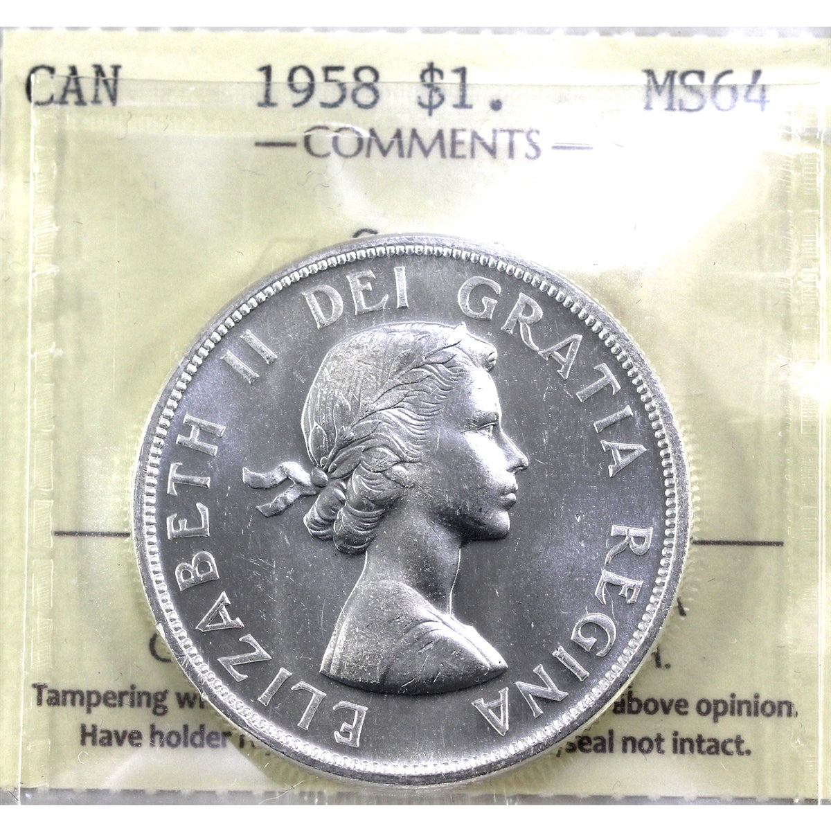1958 Canada Dollar ICCS Certified MS64 Cameo