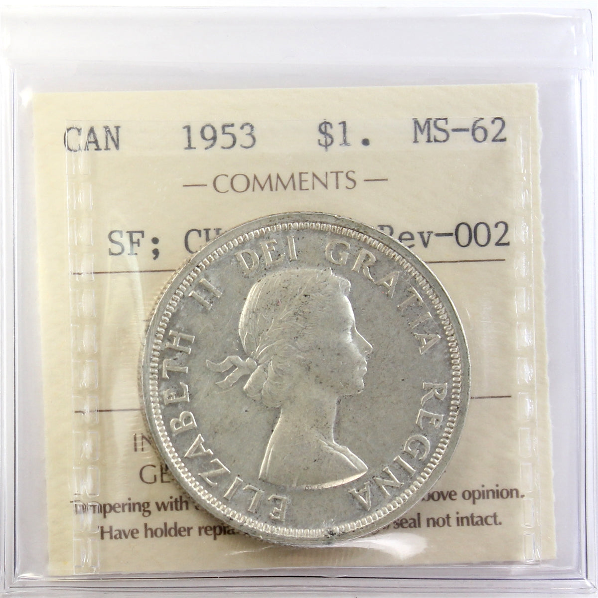 1953 SF Canada Dollar ICCS Certified MS62 CH # 1953 Rev-002