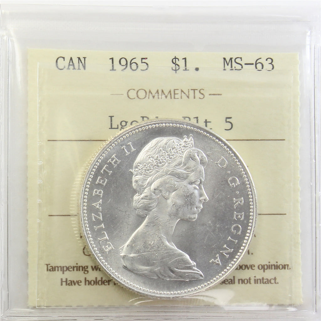 1965 Large Beads Blunt 5 (Type 3) Canada Dollar ICCS Certified MS63