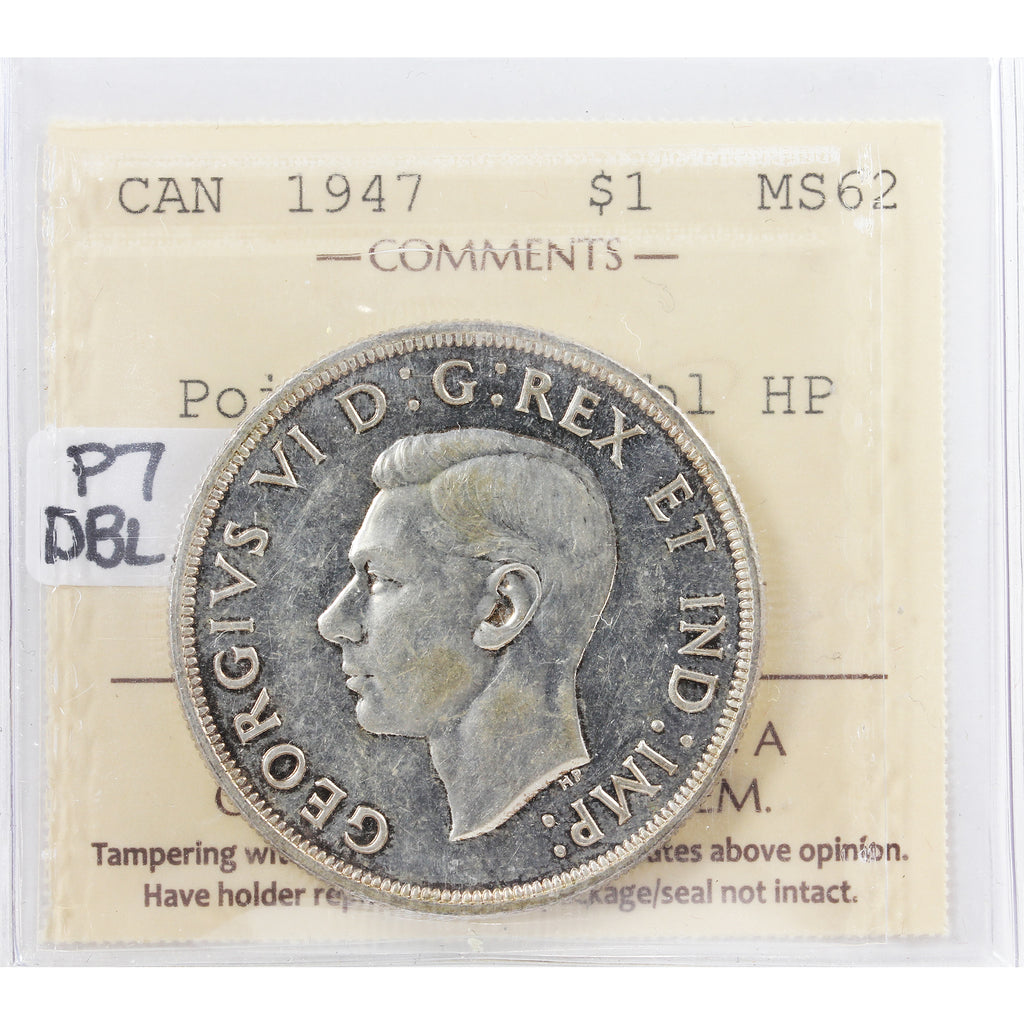 1947 Pointed 7, 2x HP Canada Dollar ICCS Certified MS62