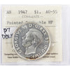 1947 Pointed 7, 2x HP Canada Dollar ICCS Certified AU55