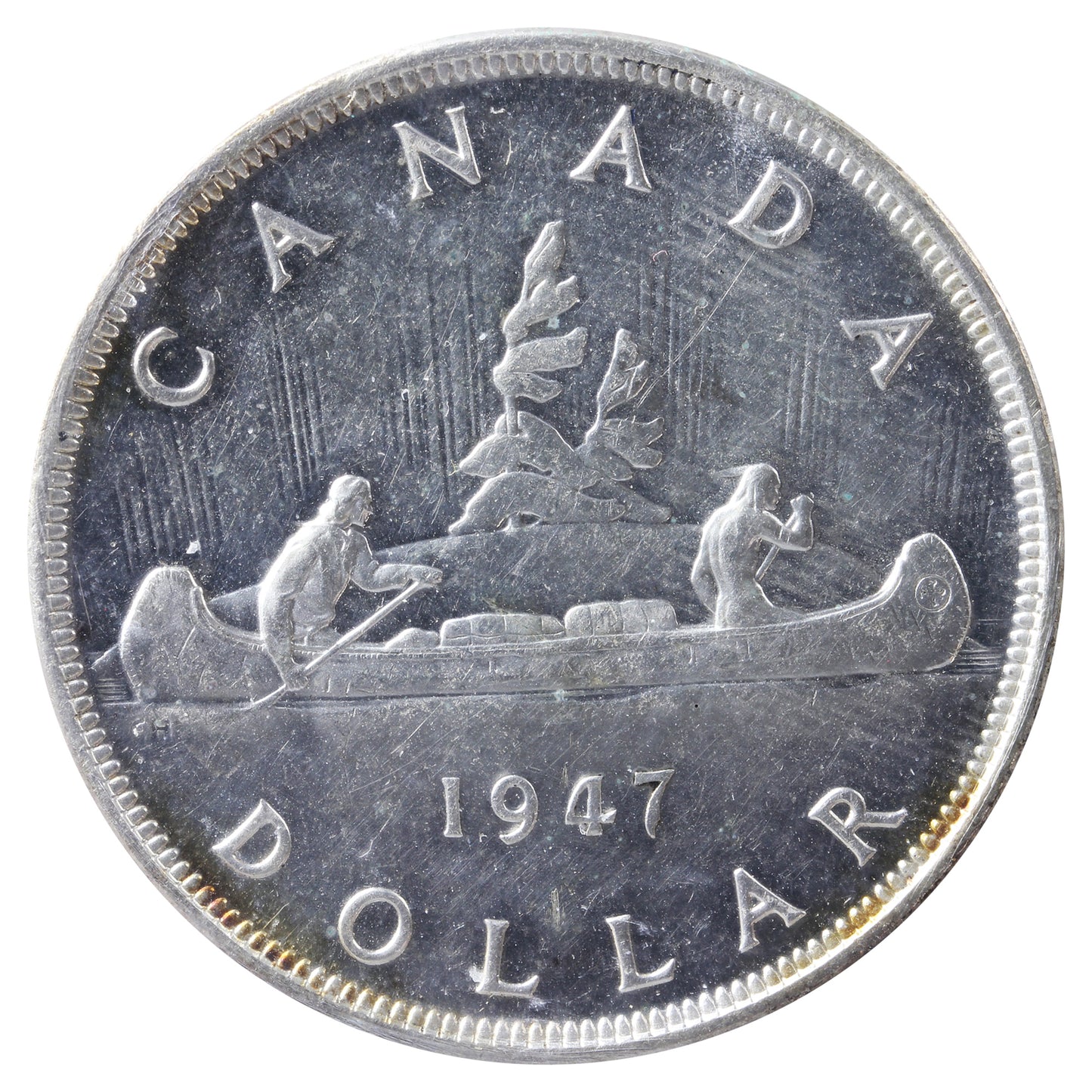 1947 Pointed 7, 2x HP Canada Dollar ICCS Certified AU55