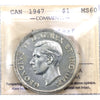 1947 Maple Leaf; Double HP Canada Dollar ICCS Certified MS60
