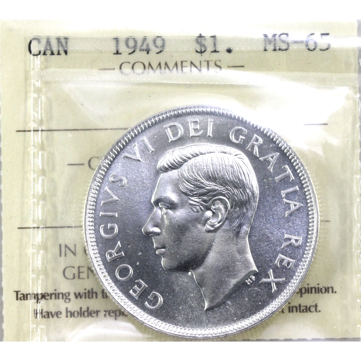 1949 Canada Dollar ICCS Certified MS65