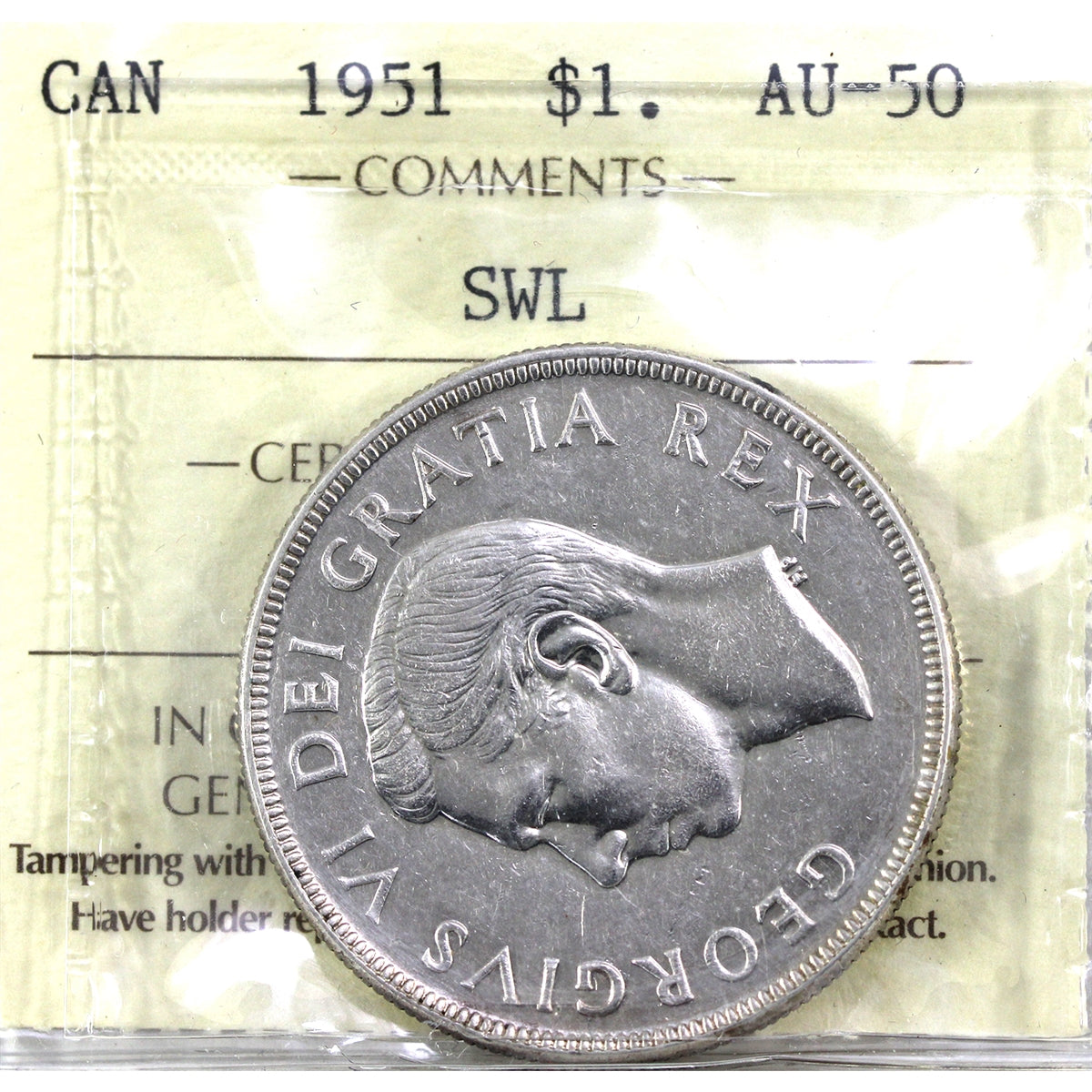 1951 SWL Canada Dollar ICCS Certified AU50