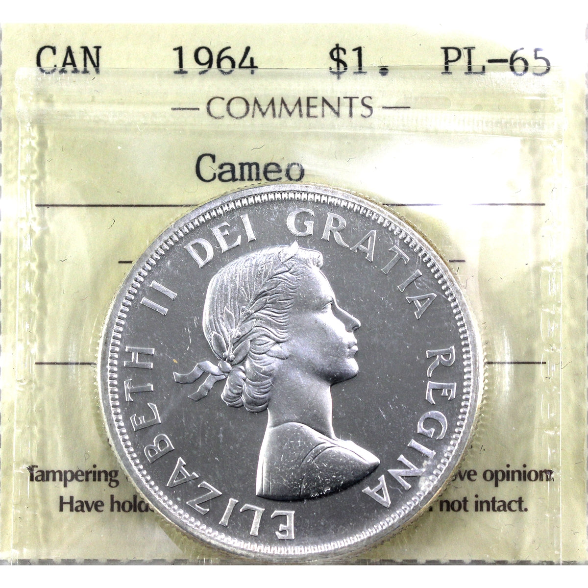 1964 Canada Dollar ICCS Certified PL65 Cameo