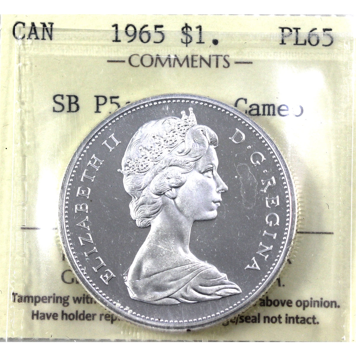 1965 Small Beads Ptd. 5 (Type 1) Canada Dollar ICCS Certified PL65 Heavy Cameo