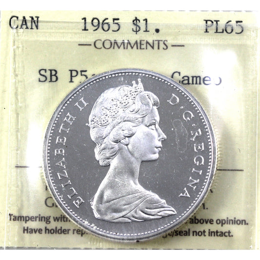 1965 Small Beads Ptd. 5 (Type 1) Canada Dollar ICCS Certified PL65 Heavy Cameo