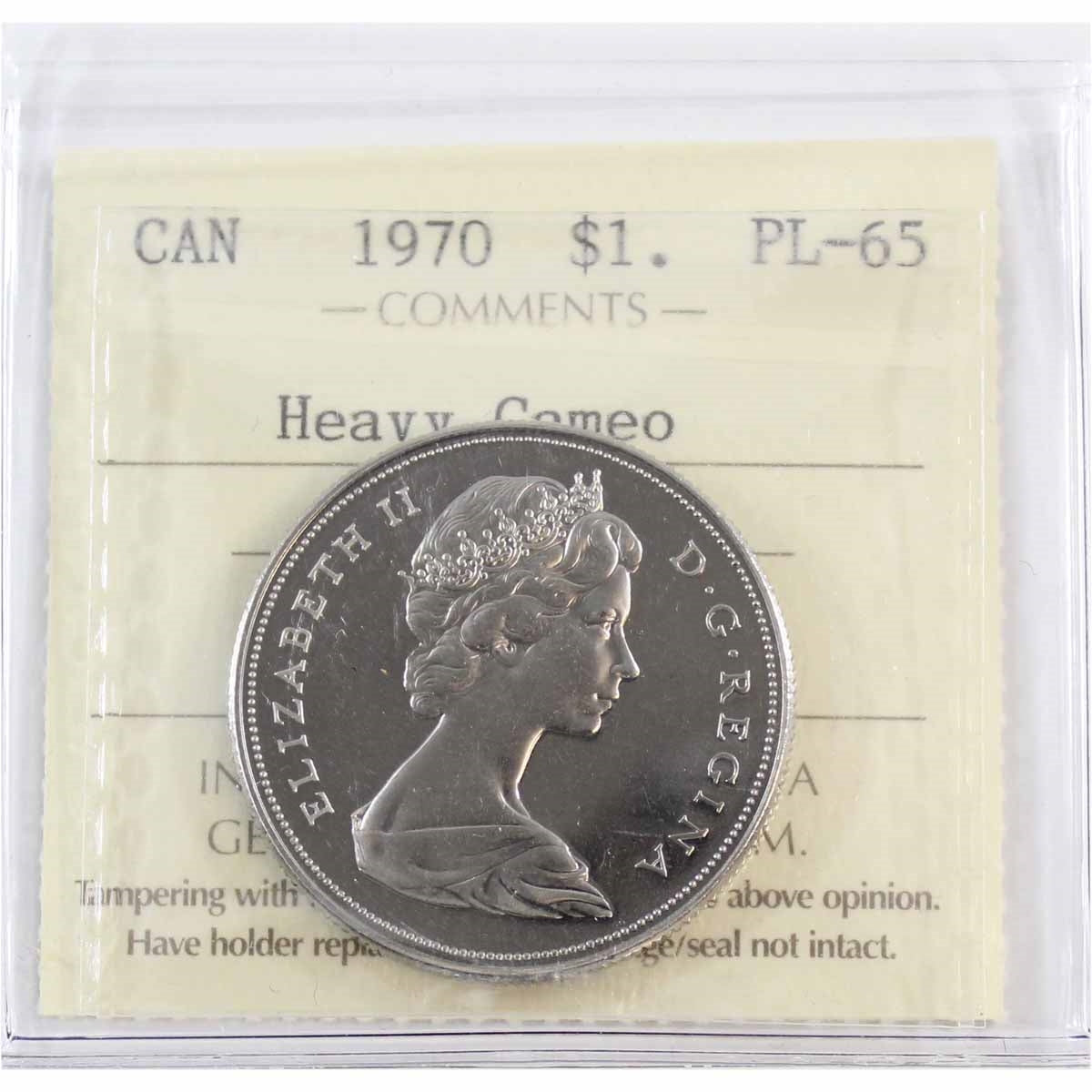 1970 Canada Dollar ICCS Certified PL65 Heavy Cameo
