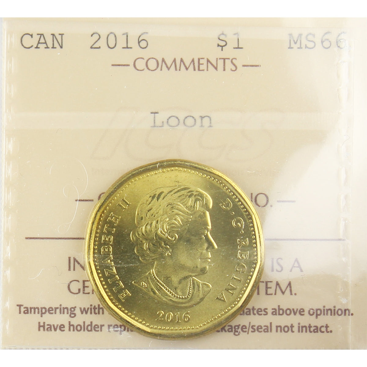 2016 Canada Loon Dollar ICCS Certified MS66