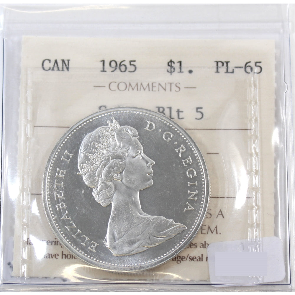 1965 Small Beads Blunt 5 (Type 2) Canada Dollar ICCS Certified PL65