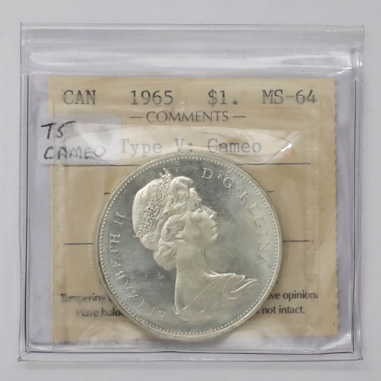 1965 Medium Beads Ptd. 5 (Type 5) Canada Dollar ICCS Certified MS64 Cameo