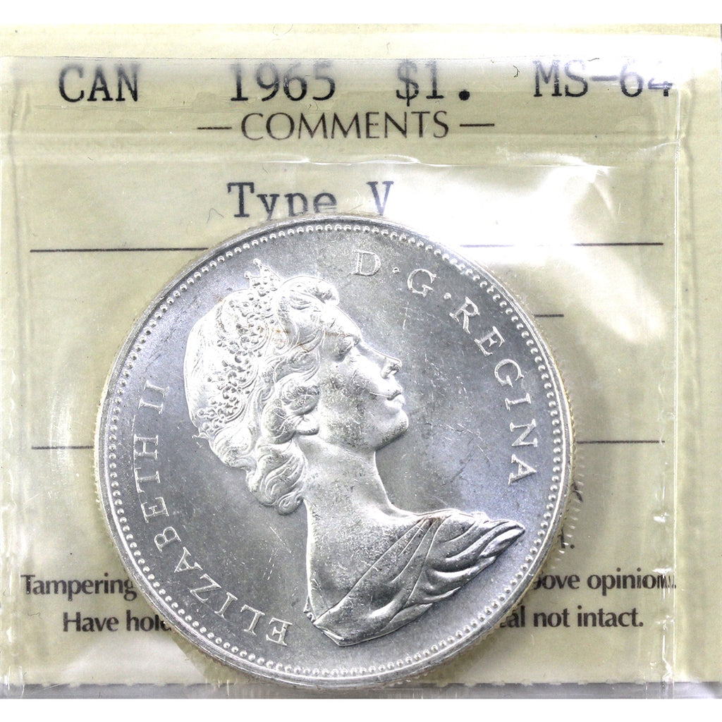 1965 Medium Beads Ptd. 5 (Type 5) Canada Dollar ICCS Certified MS64