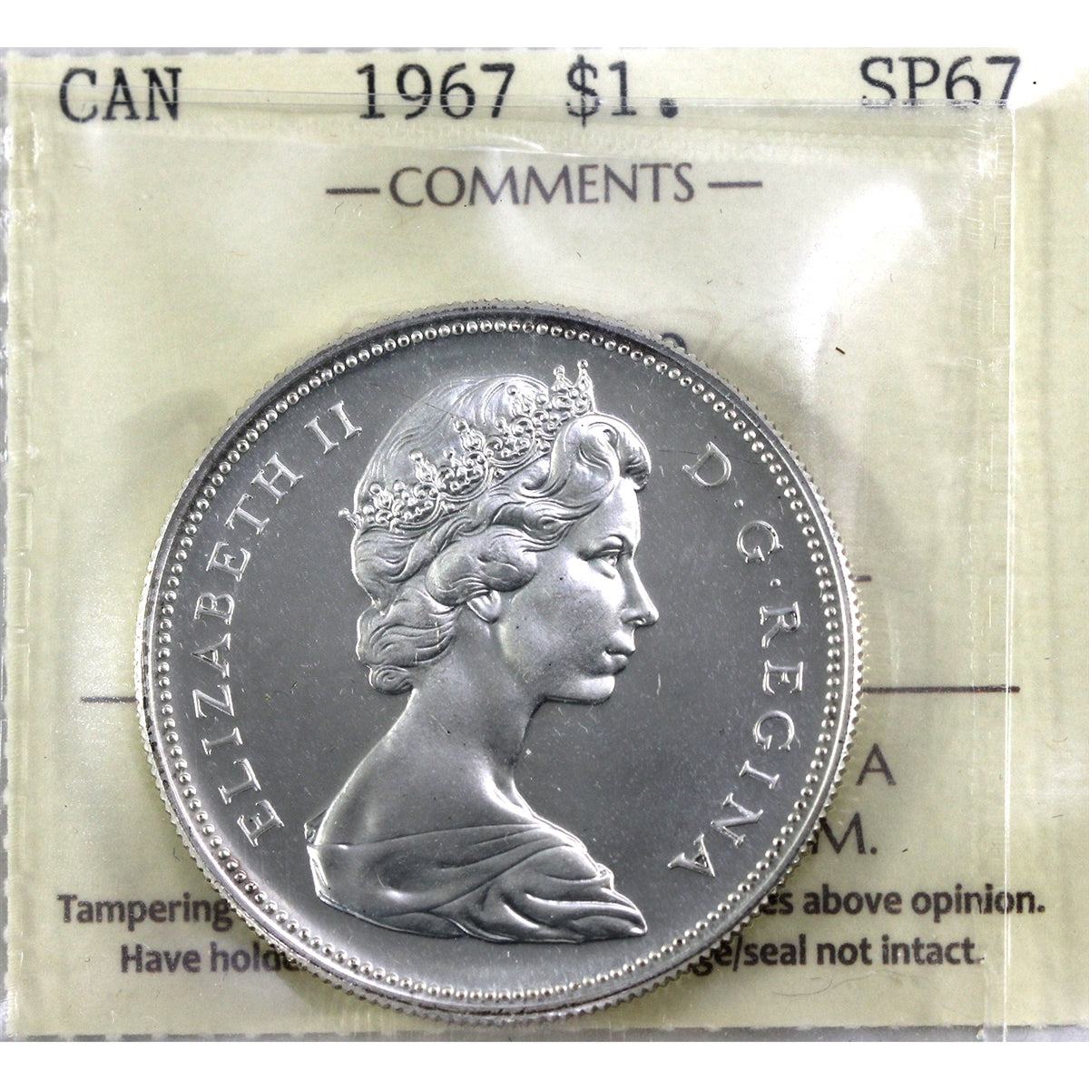 1967 Canada Dollar ICCS Certified SP67 Cameo