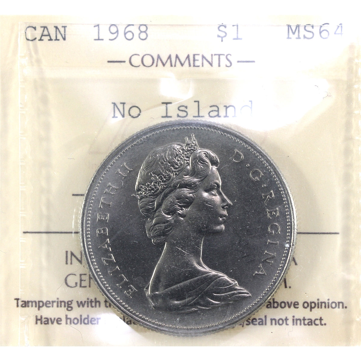 1968 No Island Canada Dollar ICCS Certified MS64