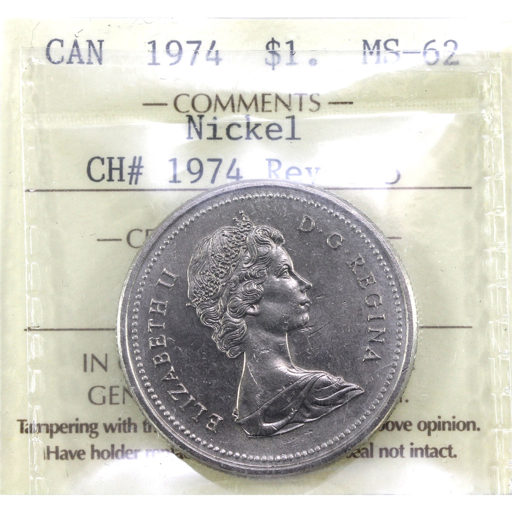 1974 Canada Nickel Dollar ICCS Certified MS62 CH# 1974 Rev-005