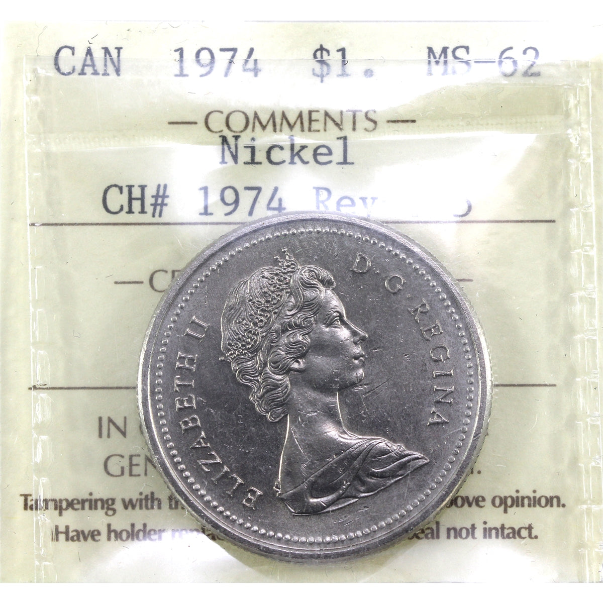 1974 Canada Nickel Dollar ICCS Certified MS62 CH# 1974 Rev-005