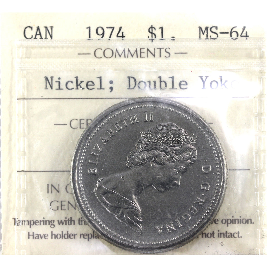 1974 Double Yoke Canada Nickel Dollar ICCS Certified MS64