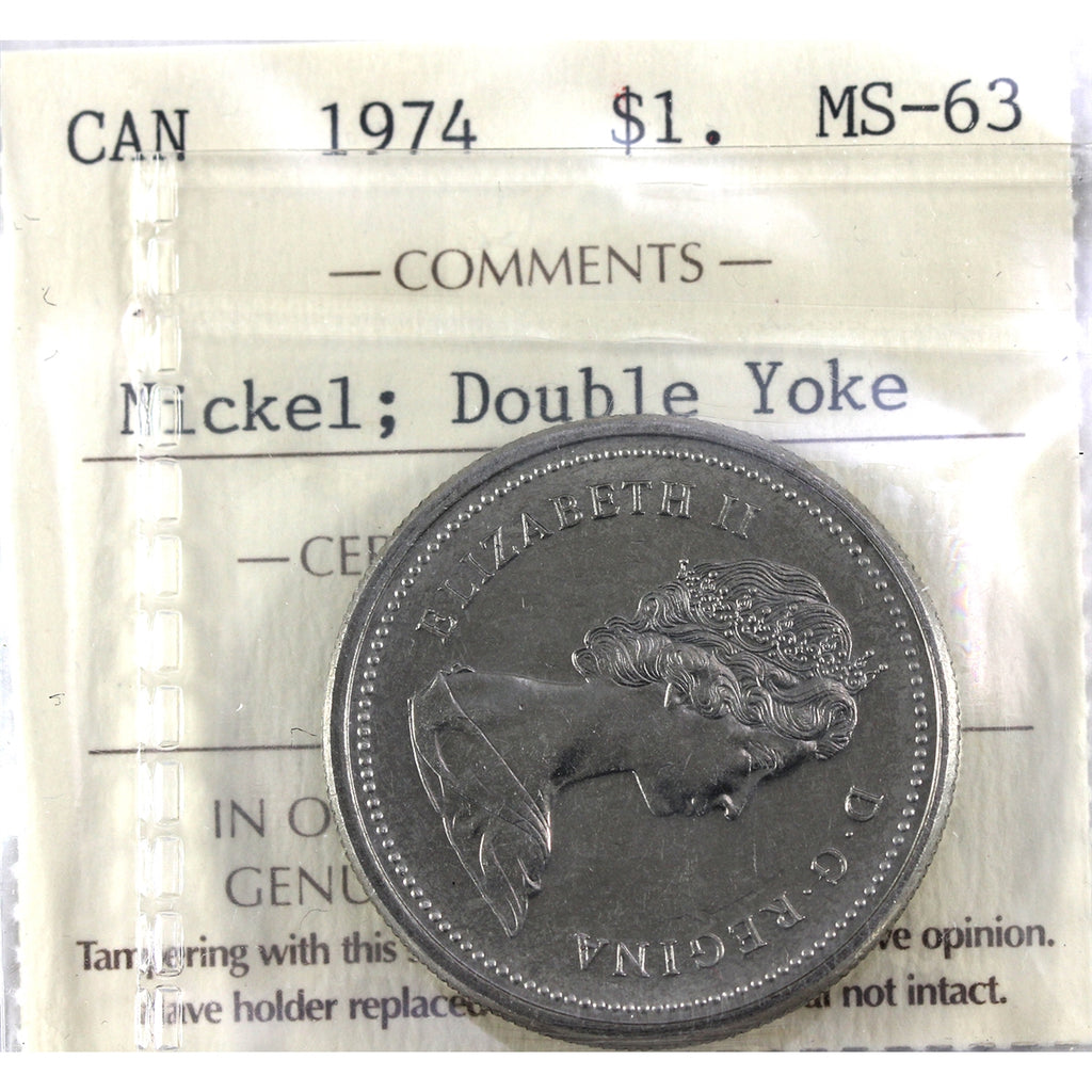 1974 Double Yoke Canada Nickel Dollar ICCS Certified MS63