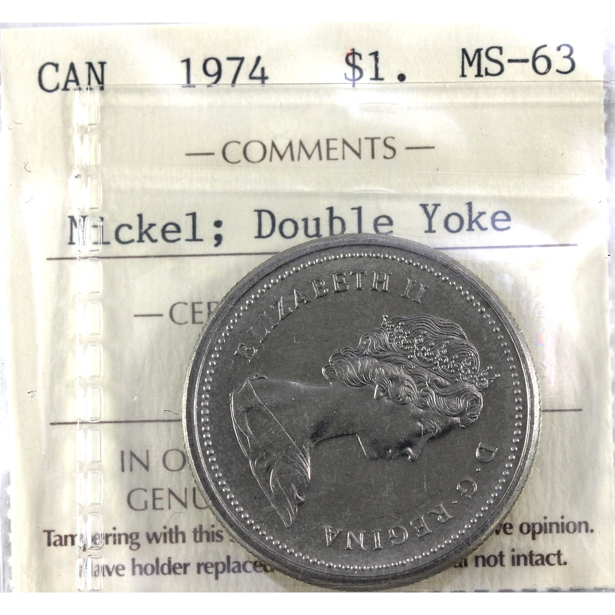 1974 Double Yoke Canada Nickel Dollar ICCS Certified MS63