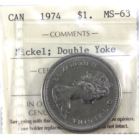 1974 Double Yoke Canada Nickel Dollar ICCS Certified MS63