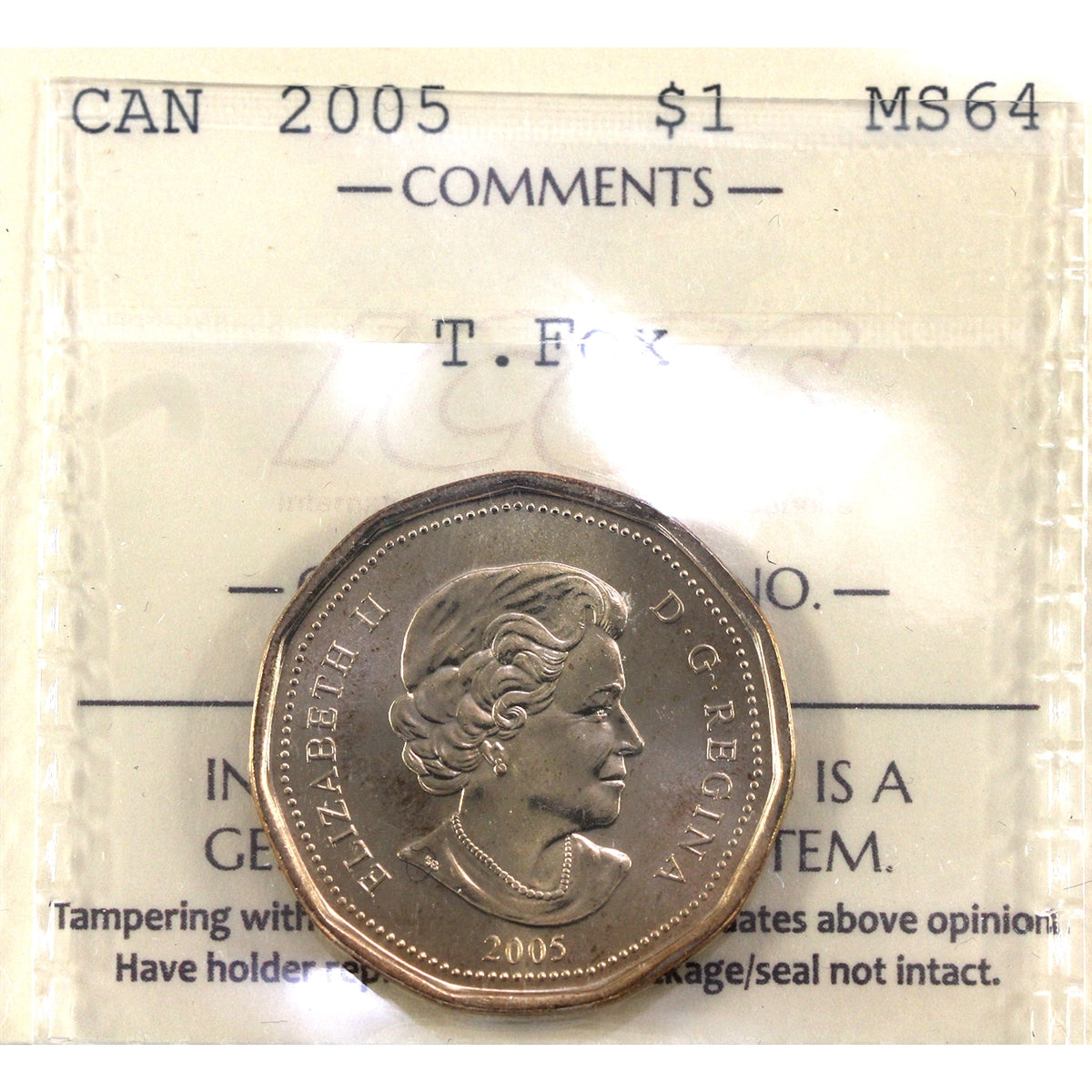 2005 No Grass Terry Fox Canada Dollar ICCS Certified MS64