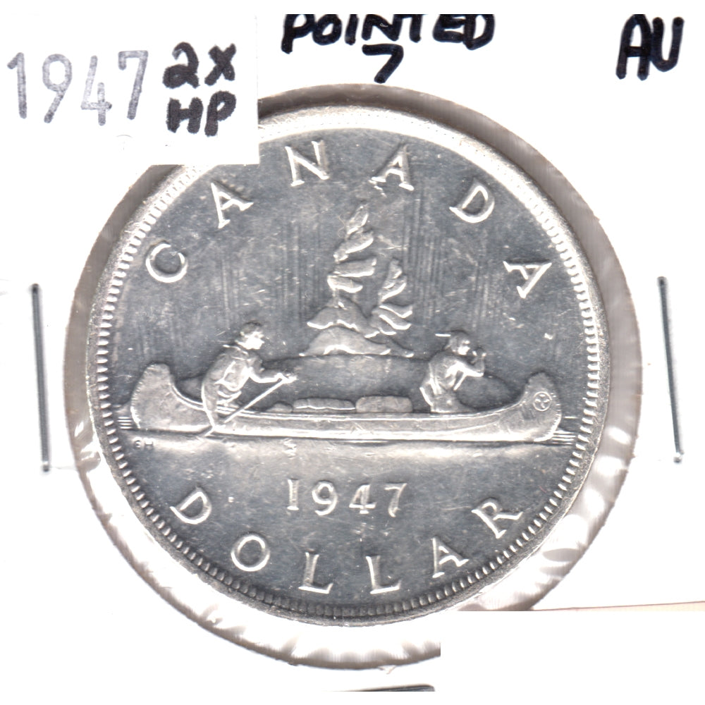 1947 2x HP Pointed 7 Canada Dollar Almost Uncirculated (AU50) $